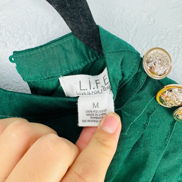 Love Is For Eternity Emerald Green Vintage Style Long Sleeve Shoulder Button Top - Picture 6 of 9